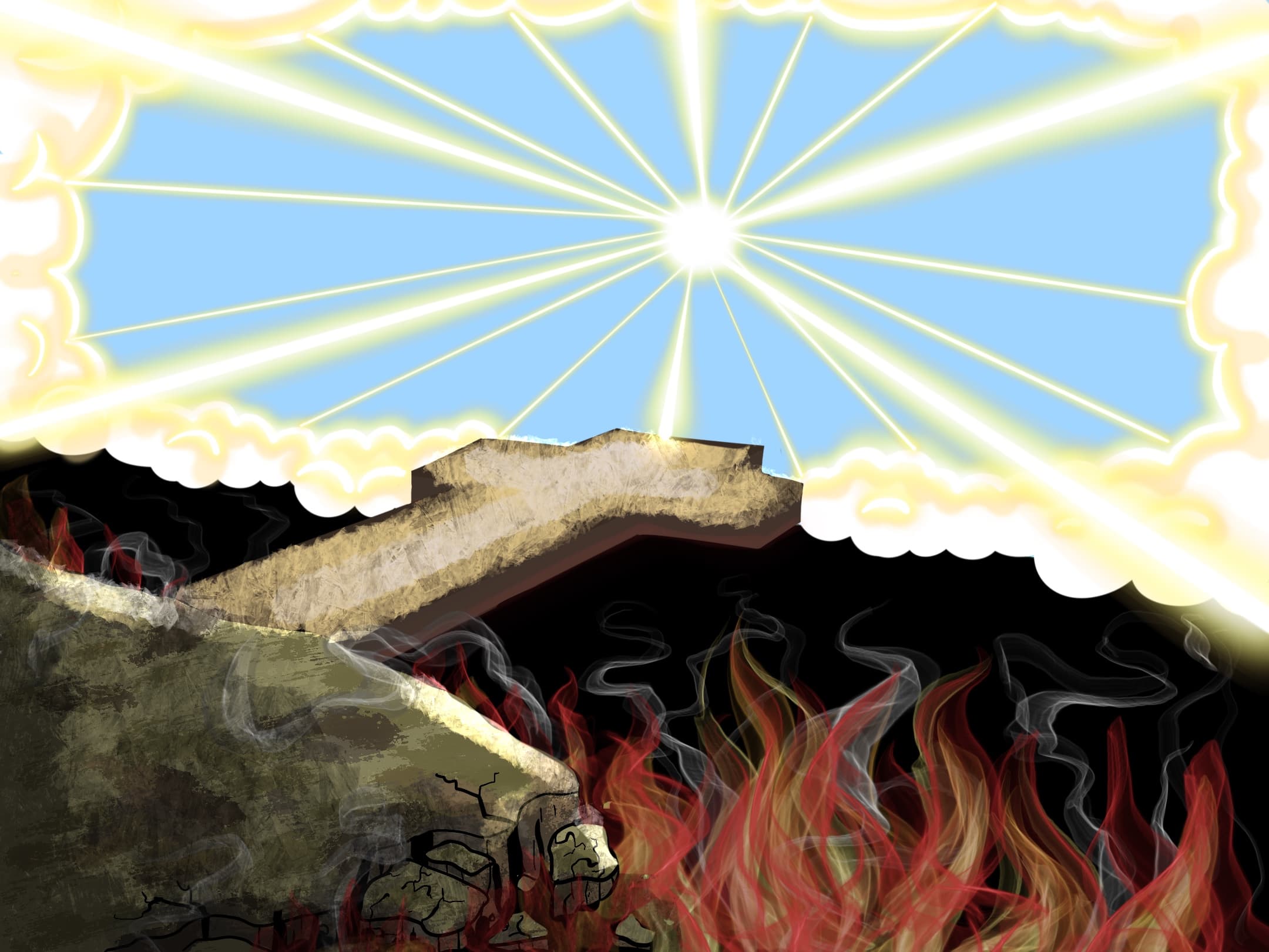 The Bridge to God illustration showing how sin separates mankind from God like an uncrossable chasm, with Jesus Christ as the bridge connecting the two through His death and resurrection on the cross